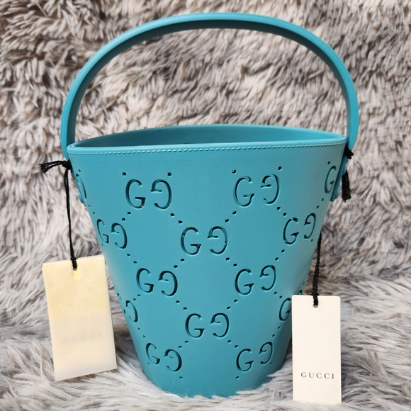 Gucci Girls Blue Perforated Bucket Bag - Picture 1 of 10